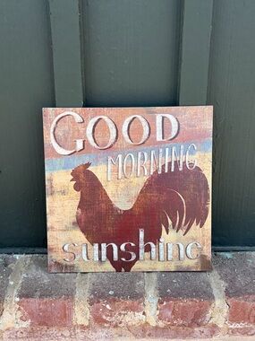 Good Morning Sunshine Rooster Wall Art - Rustic Red and Tan Metal
